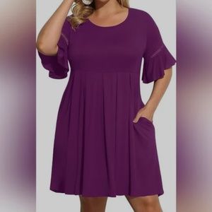 Pinup Fashion Women's Plus Size 14 Bell Sleeve Round Neck Babydoll Dress NWT